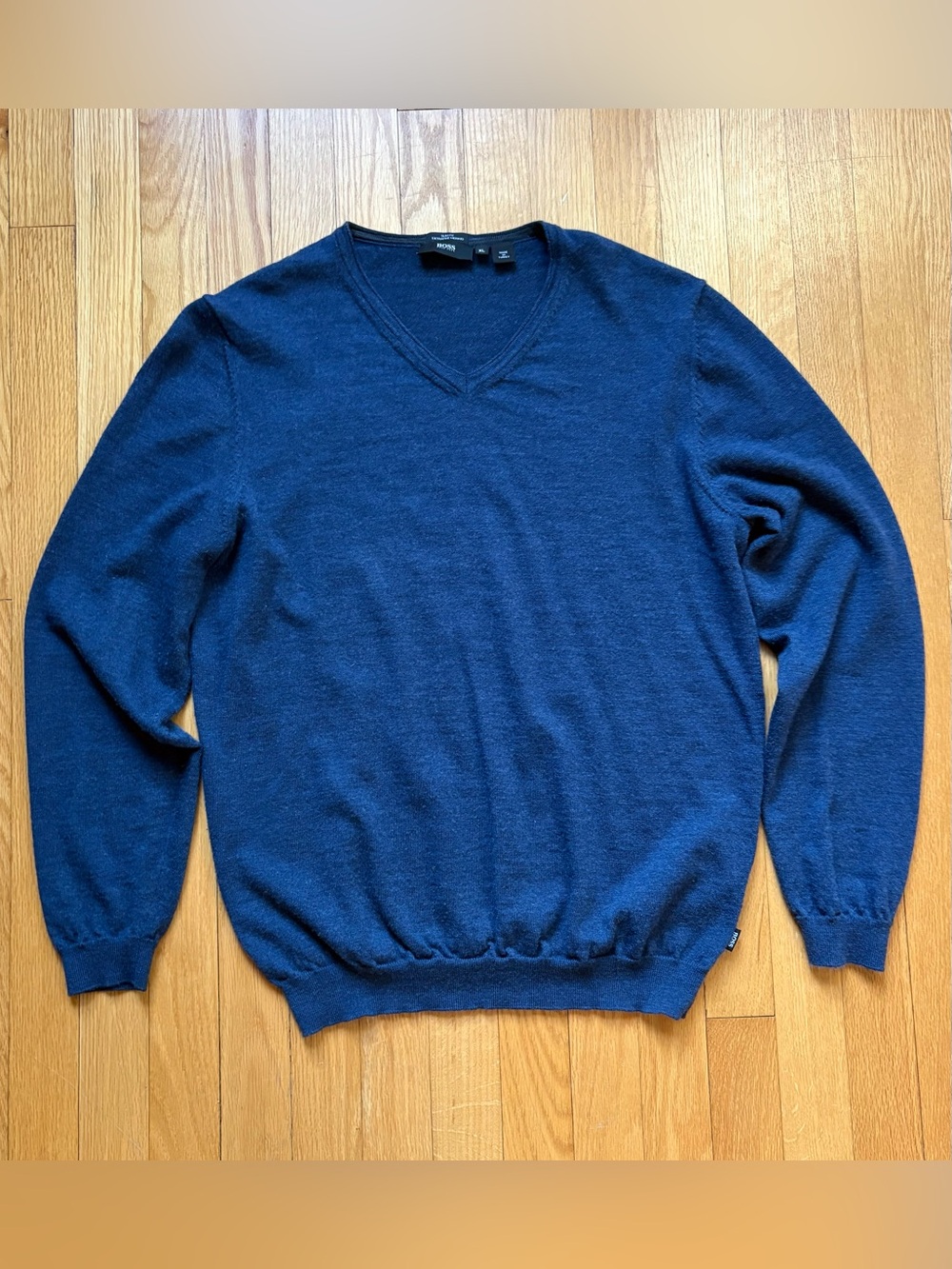 Hugo Boss Men’s V-Neck Sweater Extra-fine Merino Slim Fit XL Blue Solid